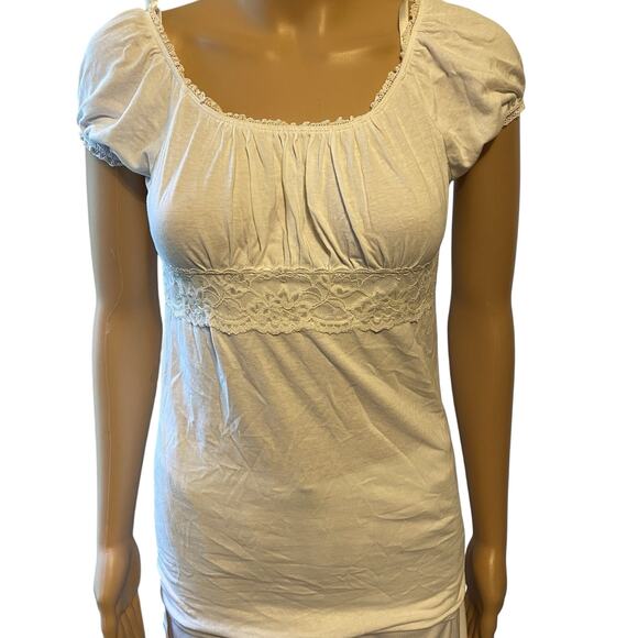 Y2K OneStepUp Blouse Top Lace Trim Milkmaid Coquette Babydoll White Fairy Sz S - Picture 1 of 9